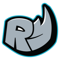 Logo with a stylized letter 'R' inside a rhinoceros shape on a white background