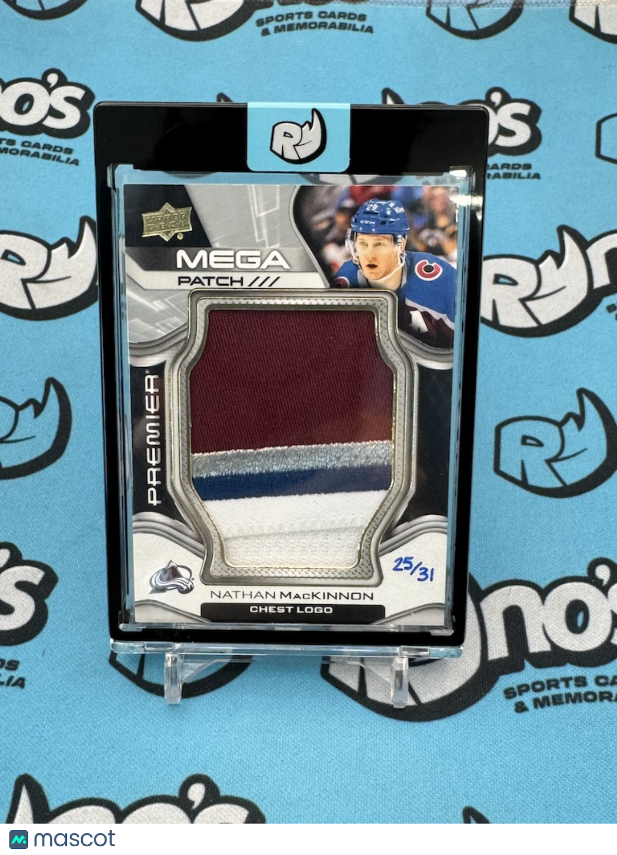 2022-23 Upper Deck Premier Hockey Nathan MacKinnon Mega Patch Chest Logo 25/31