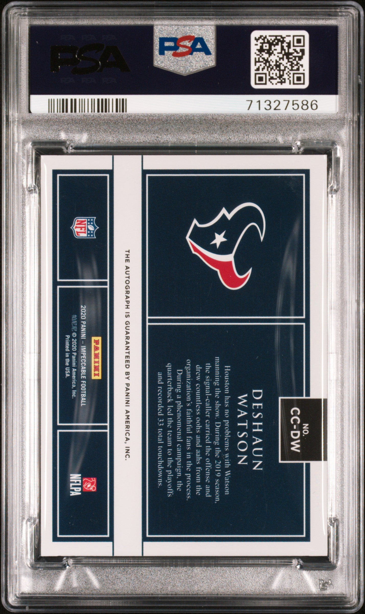 2020 Panini Impeccable Canvas Creations Auto Deshaun Watson Gold 1/5 PSA 9