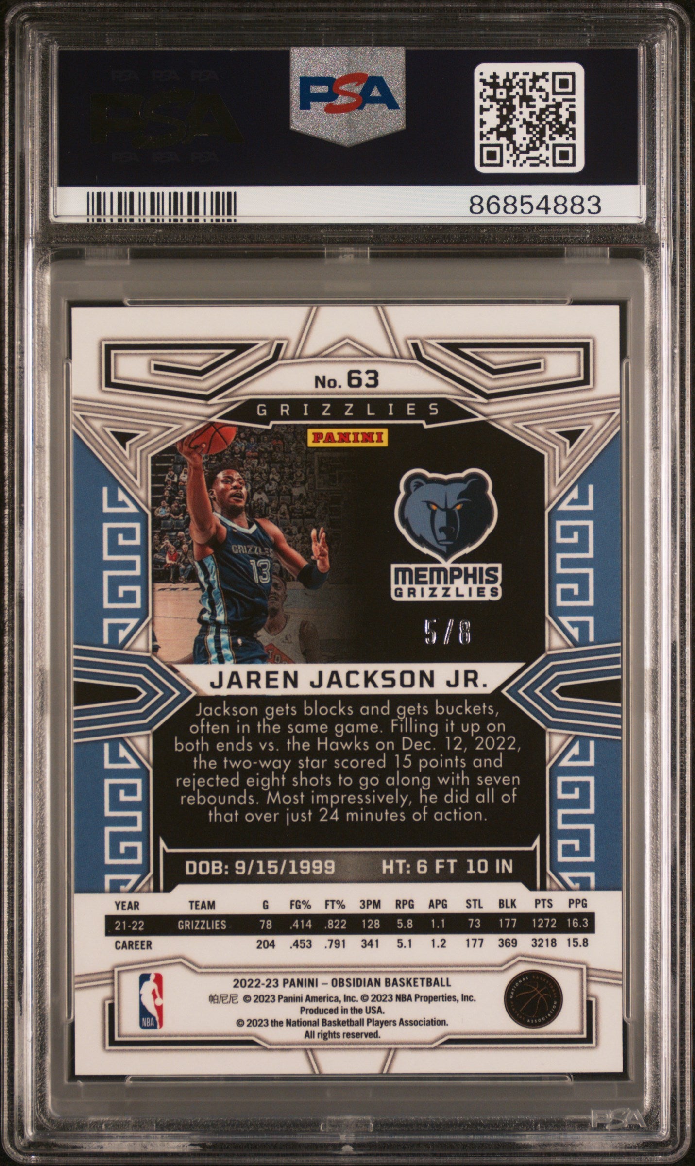 2022 Panini Obsidian Jaren Jackson JR. #63 Ee Lucky Envelopes PSA 10