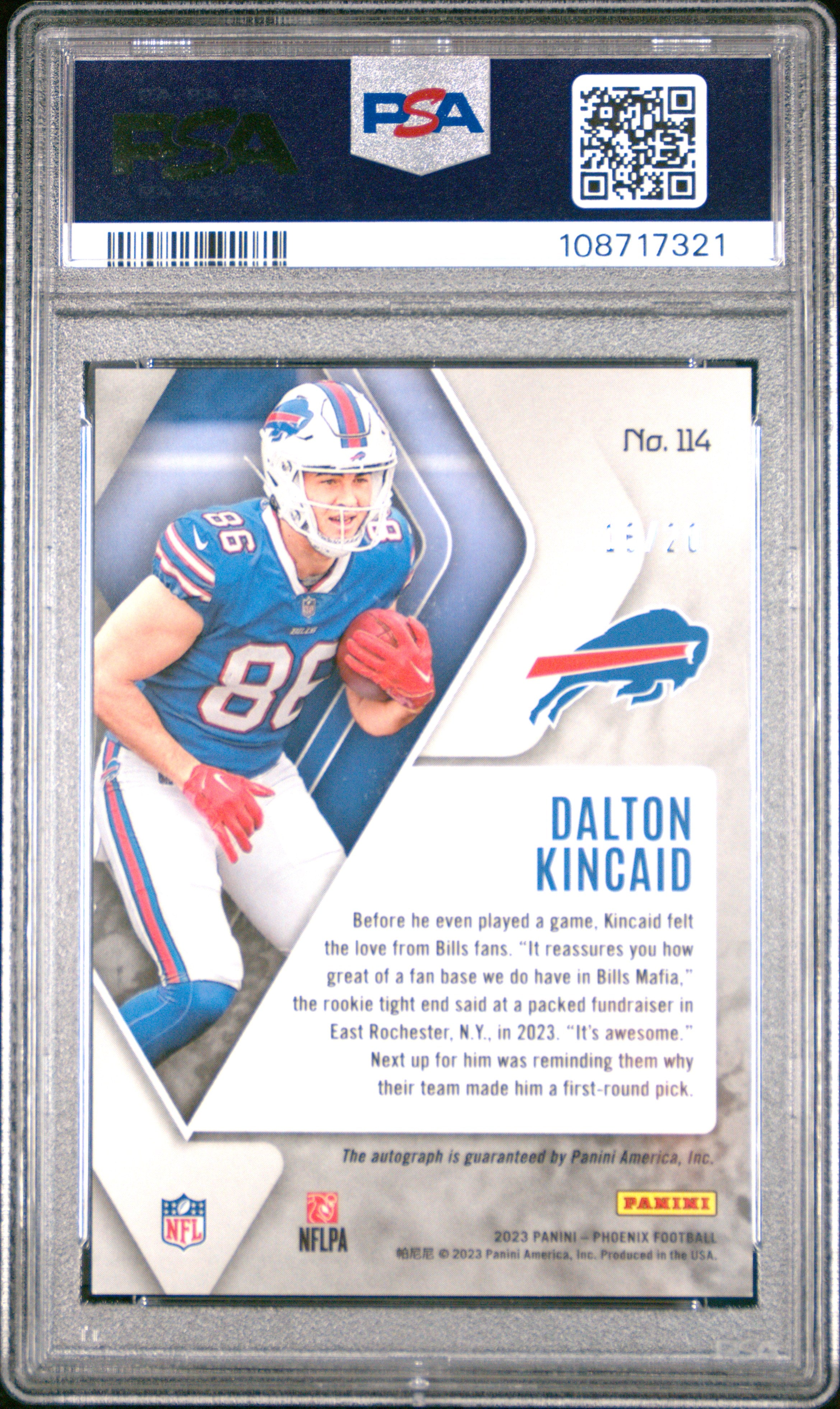 2023 Panini Phoenix Dalton Kincaid #114 Autograph Orange PSA 10