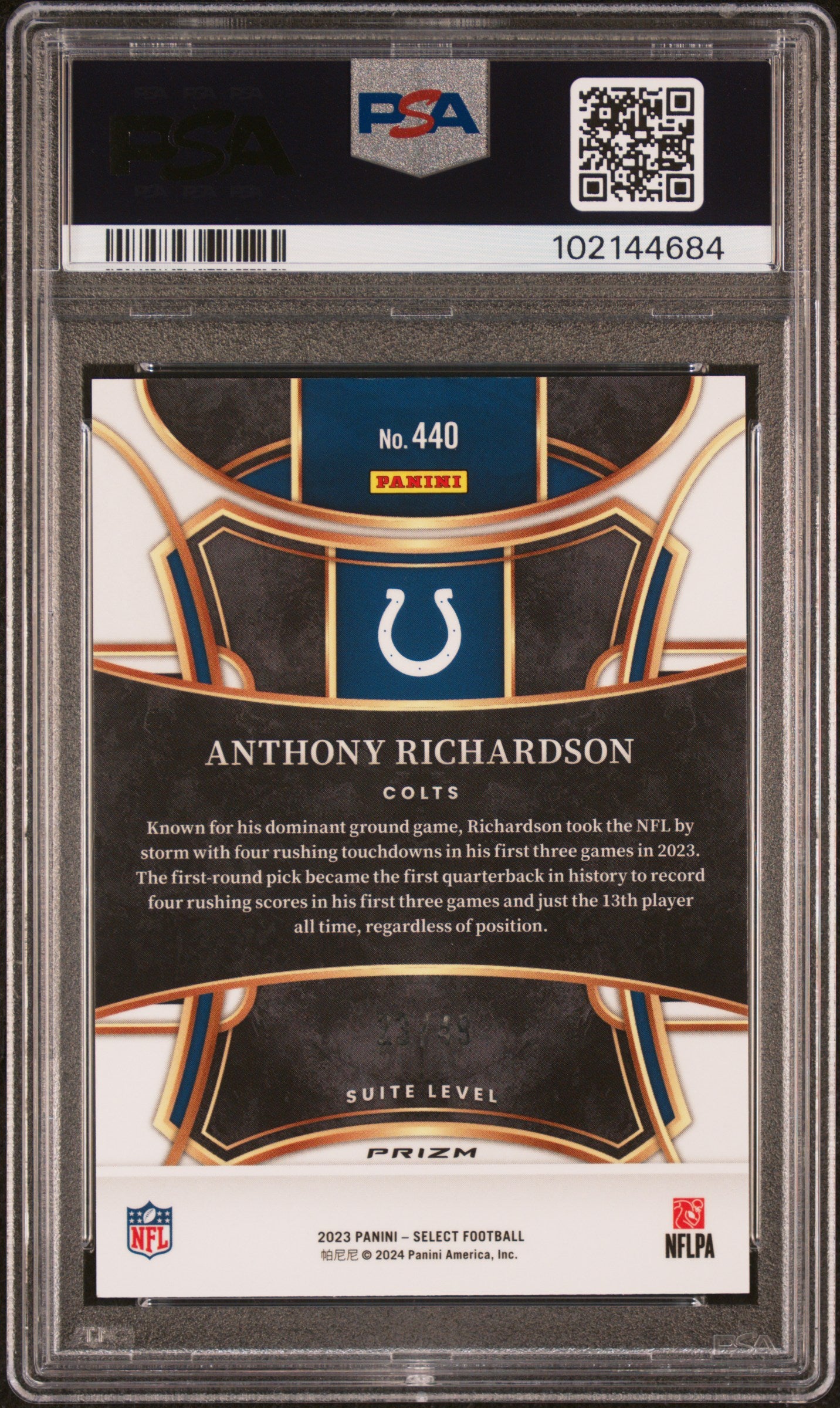 2023 Panini Select Anthony Richardson #440 Red Disco Prizm PSA 10