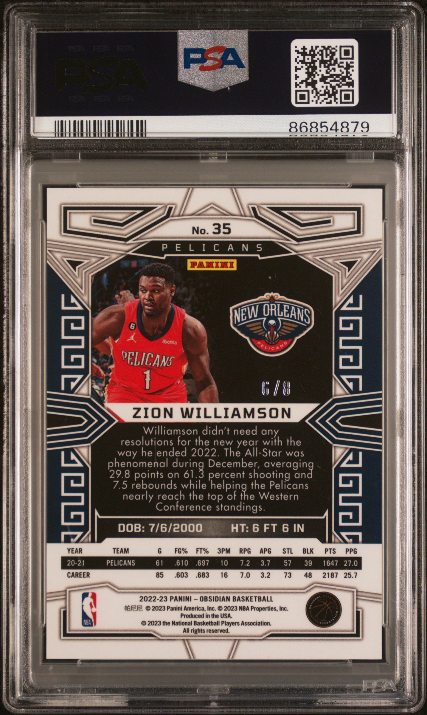2022 Panini Obsidian Zion Williamson #35 Ee Lucky Envelopes PSA 10