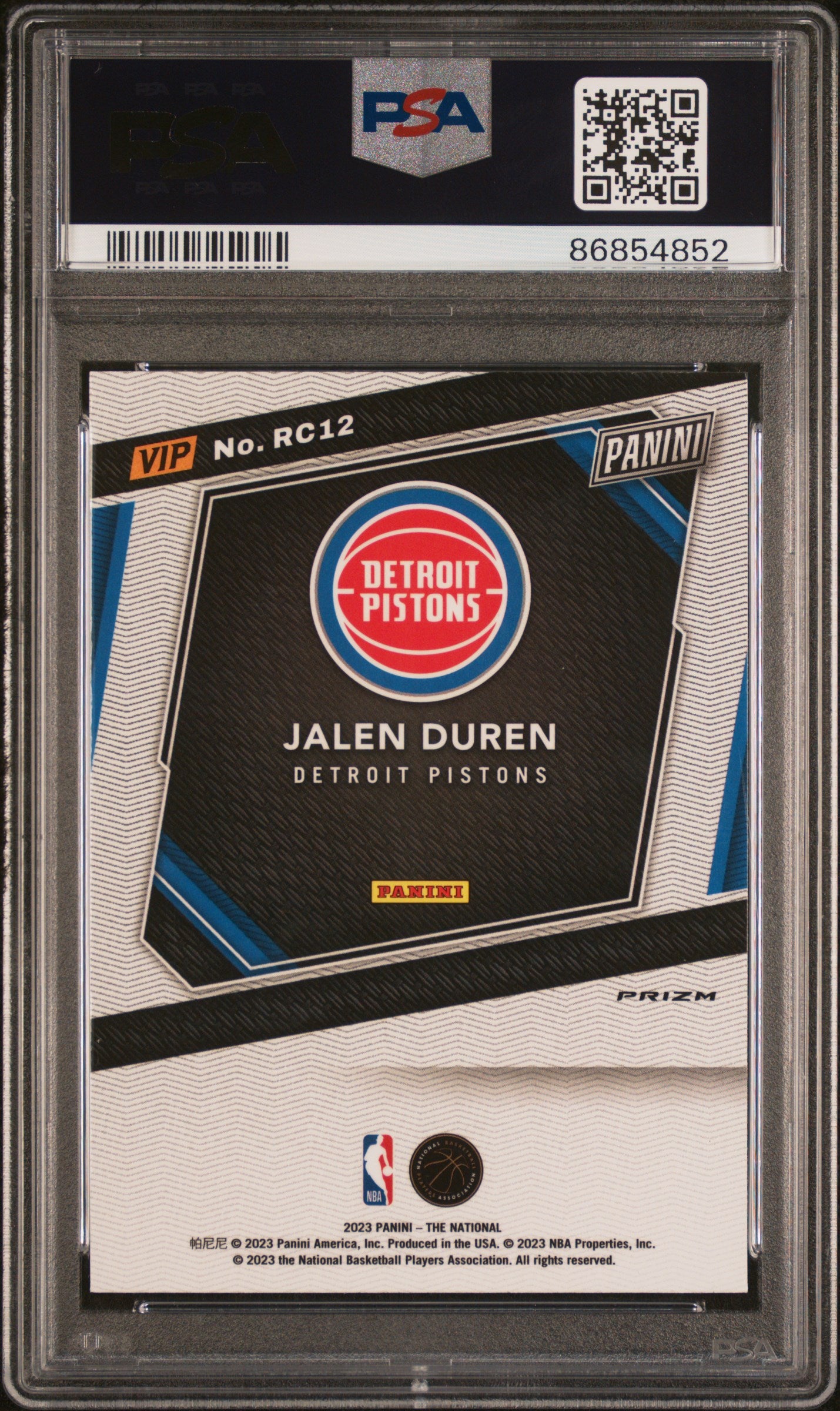 2023 Panini National Vip Gold Rookies Jalen Duren #RC12 White Sparkle RC PSA 10