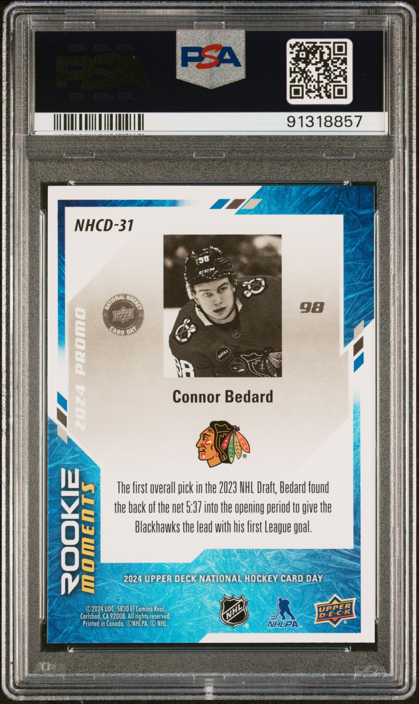 2024 Upper Deck National Hockey Card Day Connor Bedard #NHCD31 PSA 10