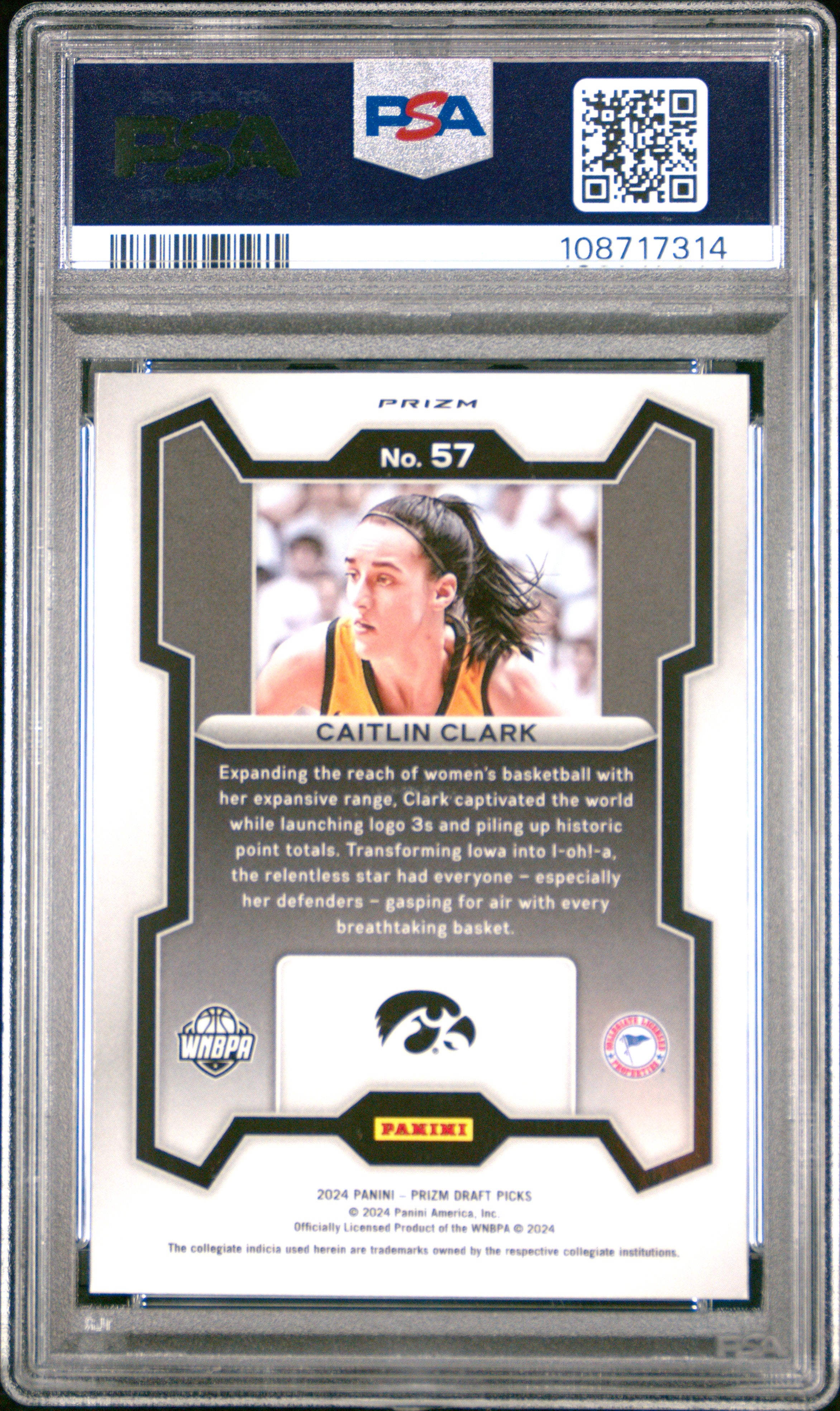 2024 Panini Prizm Draft Picks Caitlin Clark #57 Silver PSA 10