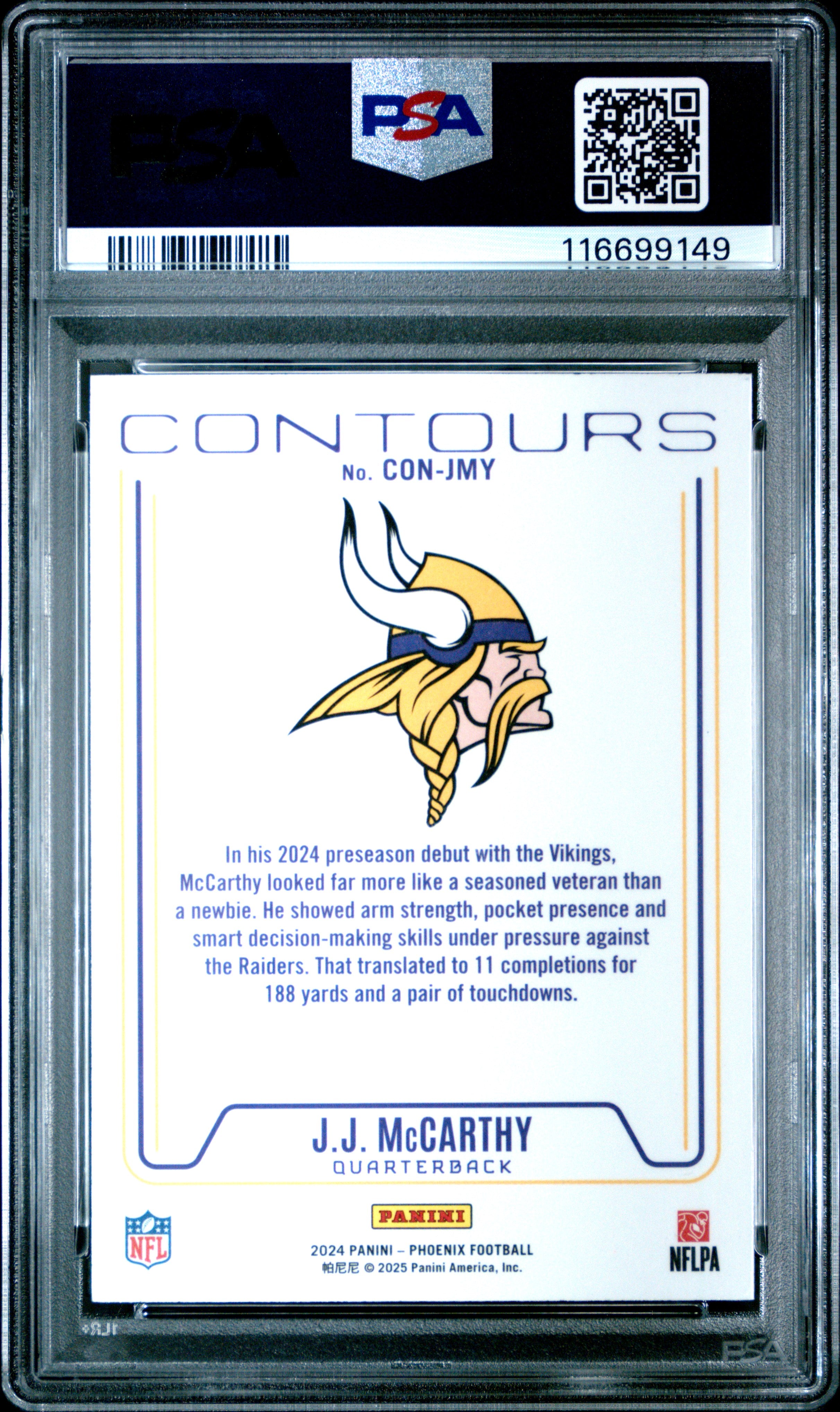 2024 Panini Phoenix Contours JJ Mccarthy #CONJMY Lazer PSA 10