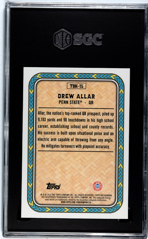 2023 Bowman University Chrome Drew Allar #TBK-15 The Big Kahuna SGC 10