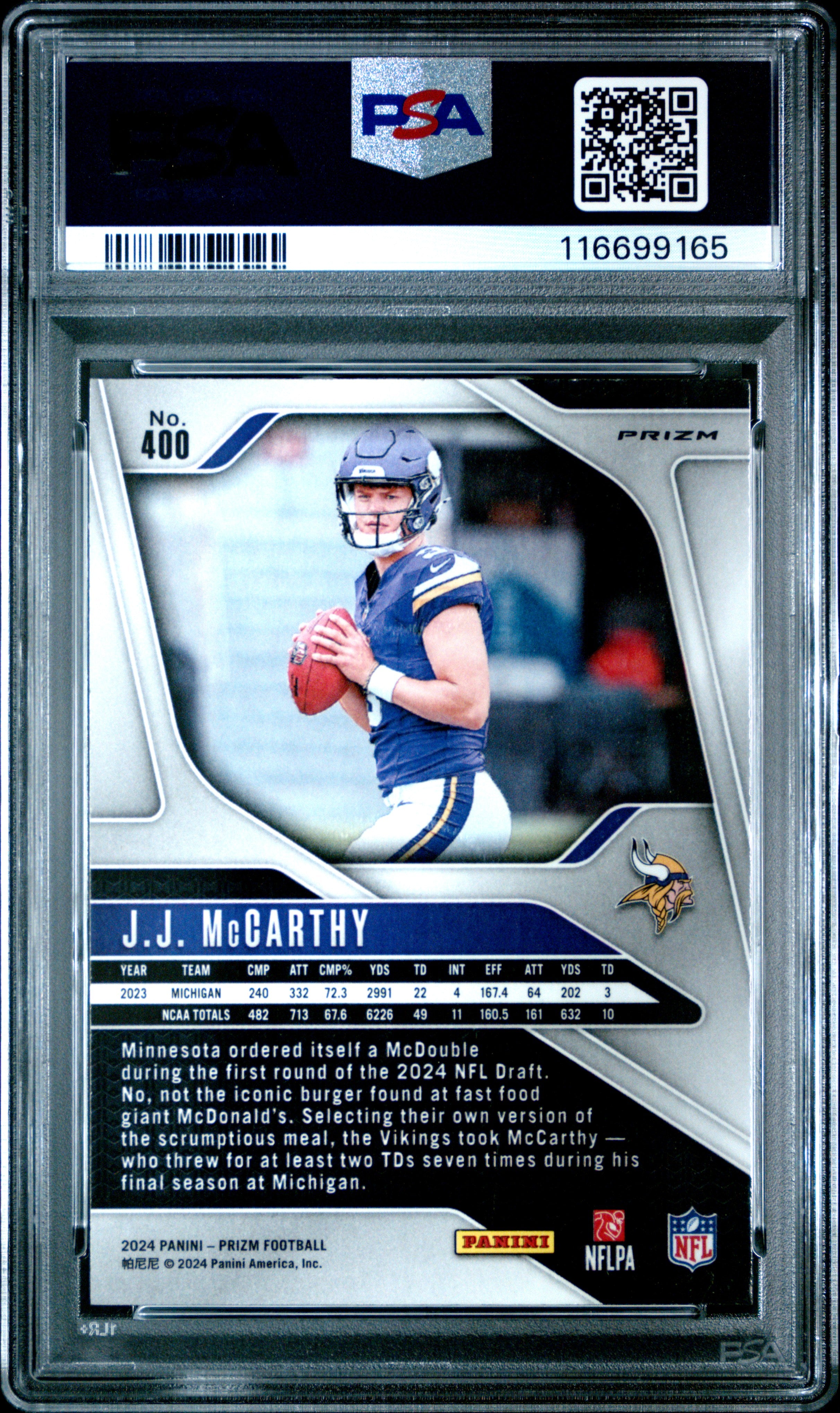 2024 Panini Prizm JJ Mccarthy #400 Neon Green Pulsar PSA 10