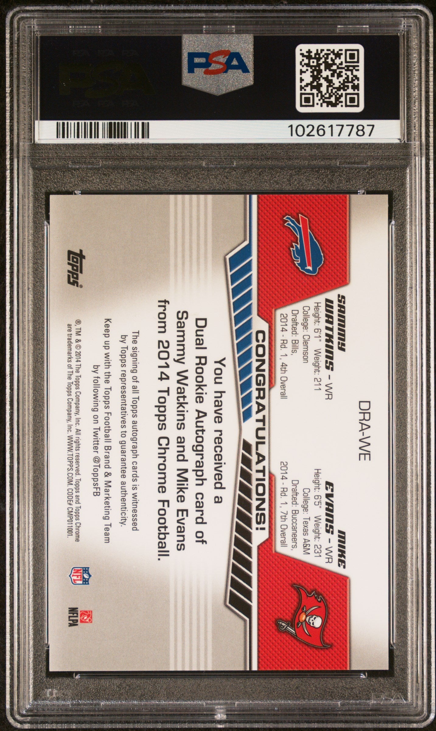 2014 Topps Chrome Dual Rookie Autographs M. Evans S. Watkins #DRAWE 17/30 PSA 9