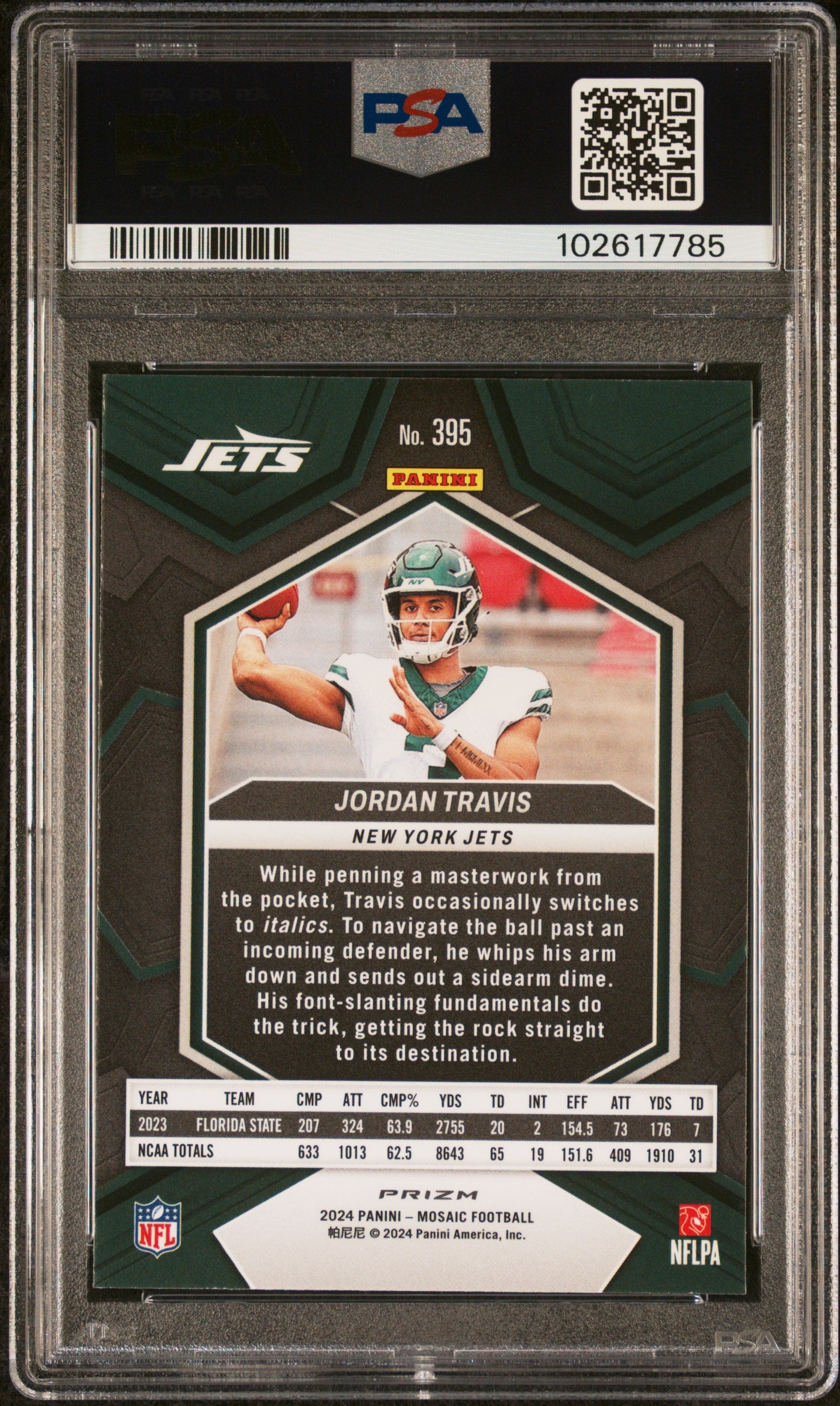 2024 Panini Mosaic Jordan Travis #395 Green PSA 9