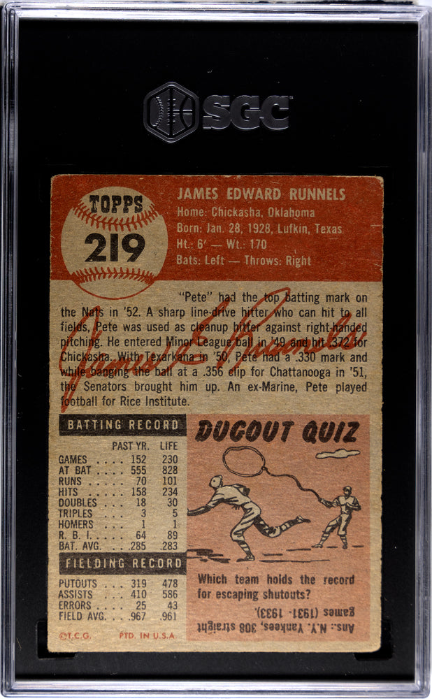 1953 Topps Pete Runnels #219 SGC 1.5
