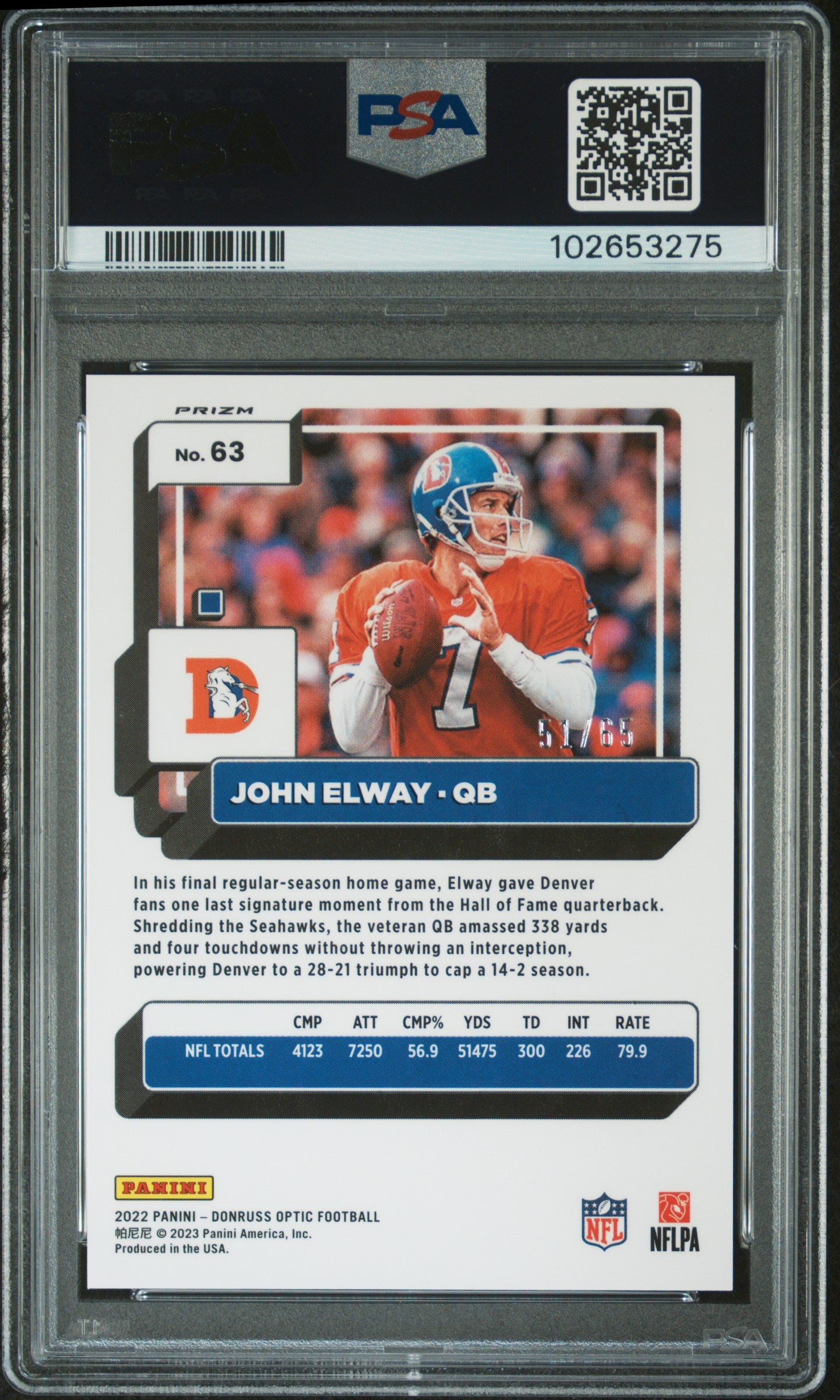 2022 Panini Donruss Optic John Elway #63 Electricity PSA 10