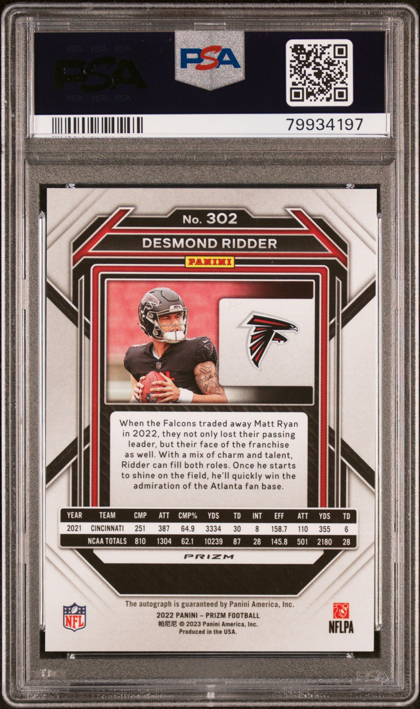 2022 Panini Prizm Desmond Ridder #302 Autograph No Huddle PSA 10 Auto 10