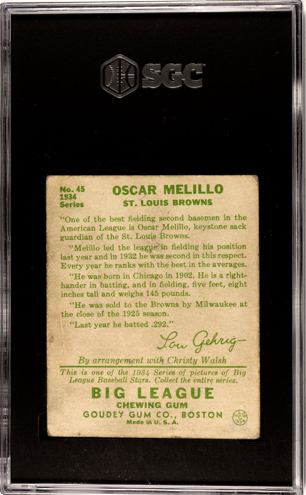 1934 Goudey Oscar Melillo #45 SGC 4