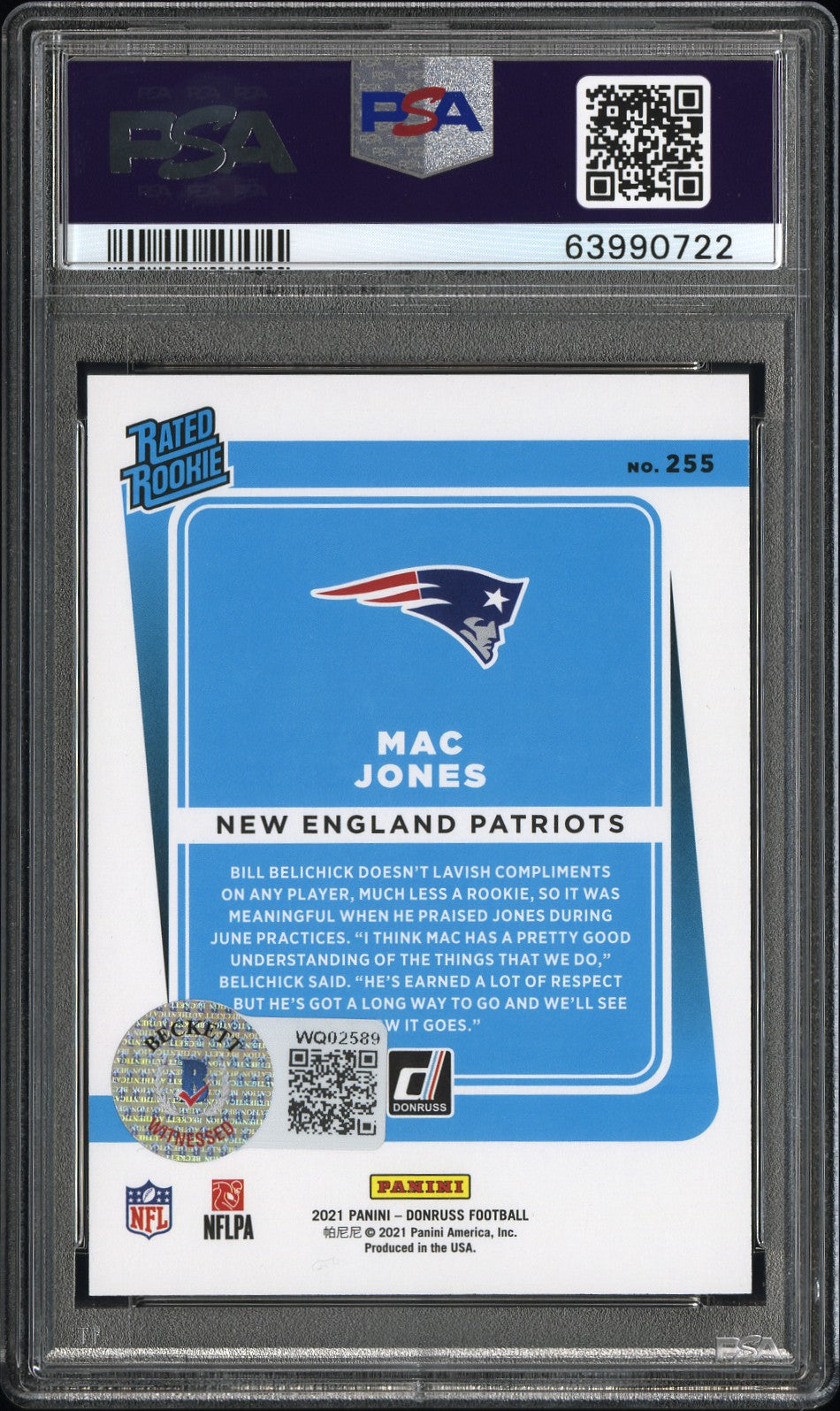 2021 Panini Donruss Mac Jones #255 PSA 10 Auto 10