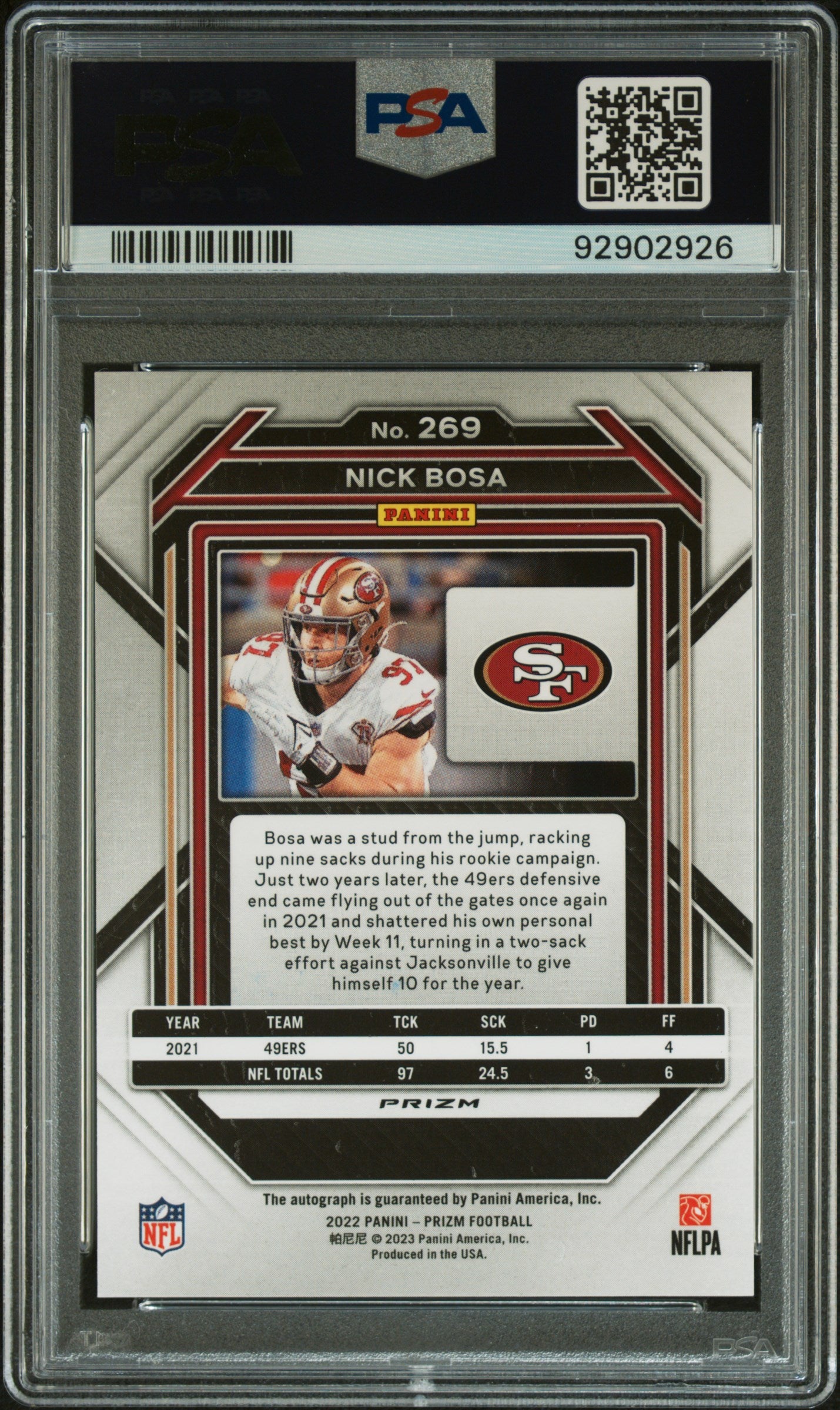 2022 Panini Prizm Nick Bosa #269 Autograph PSA 10