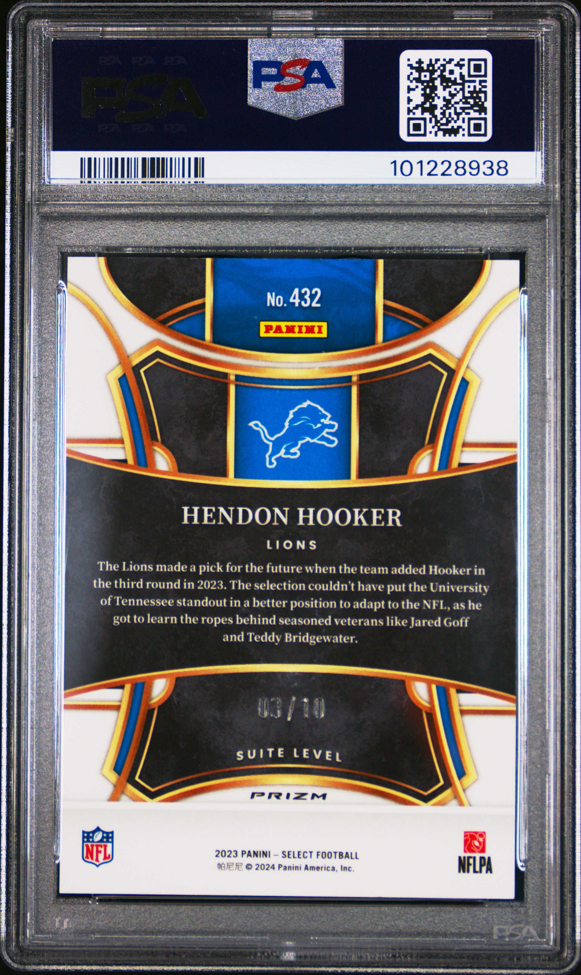 2023 Panini Select Hendon Hooker #432 Gold Prizm PSA 10