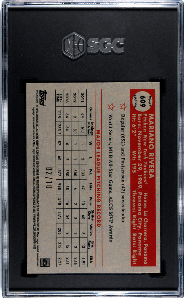 2021 Topps Chrome Platinum Aniv. Mariano Rivera Black Gold 70th Refractor SGC 10
