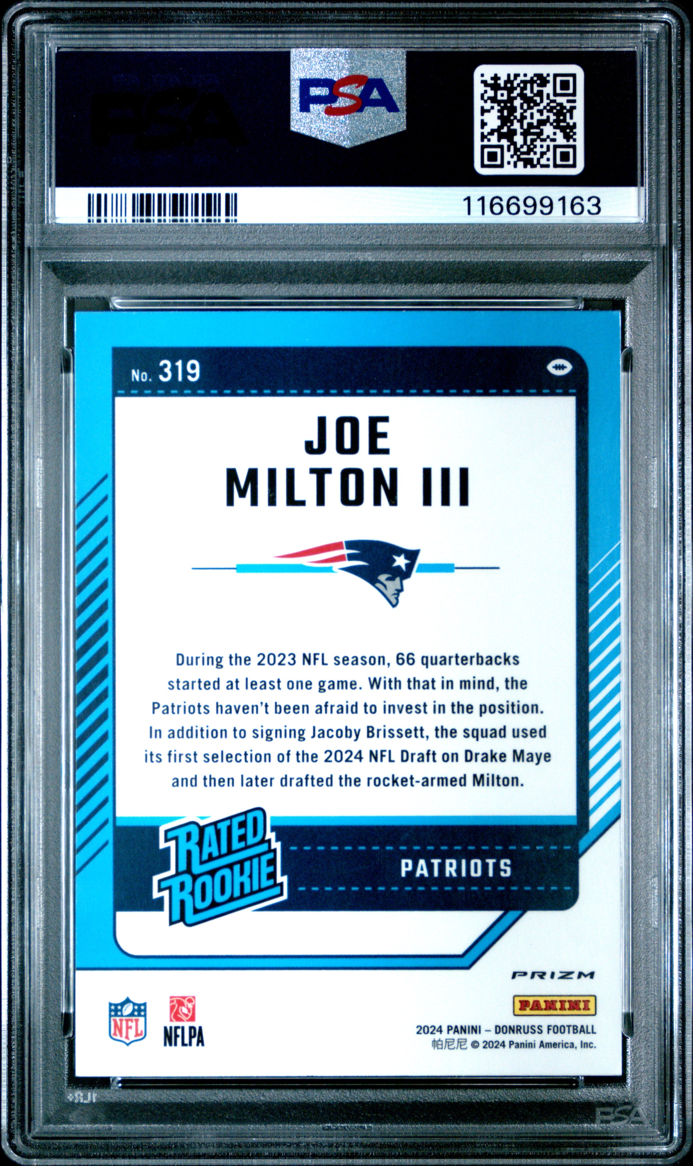 2024 Panini Donruss Joe Milton III #319 Optic Preview Pink PSA 10
