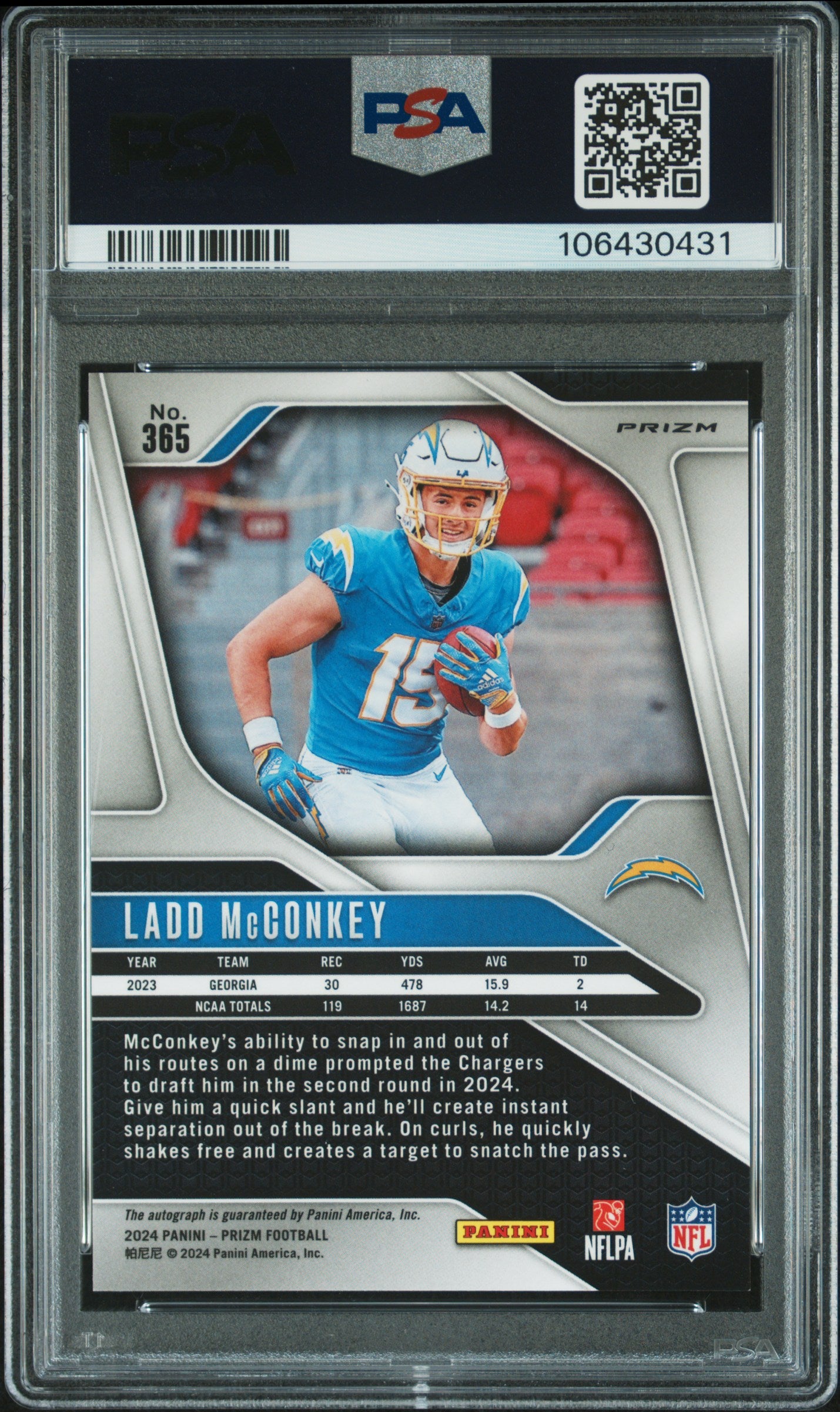 2024 Panini Prizm Ladd Mcconkey #365 Autograph PSA A Auto 10