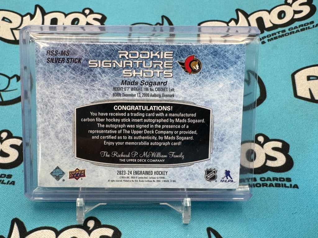 2023-24 Upper Deck Engrained Hockey Mads Sogaard Rookie Auto Silver Stick /299