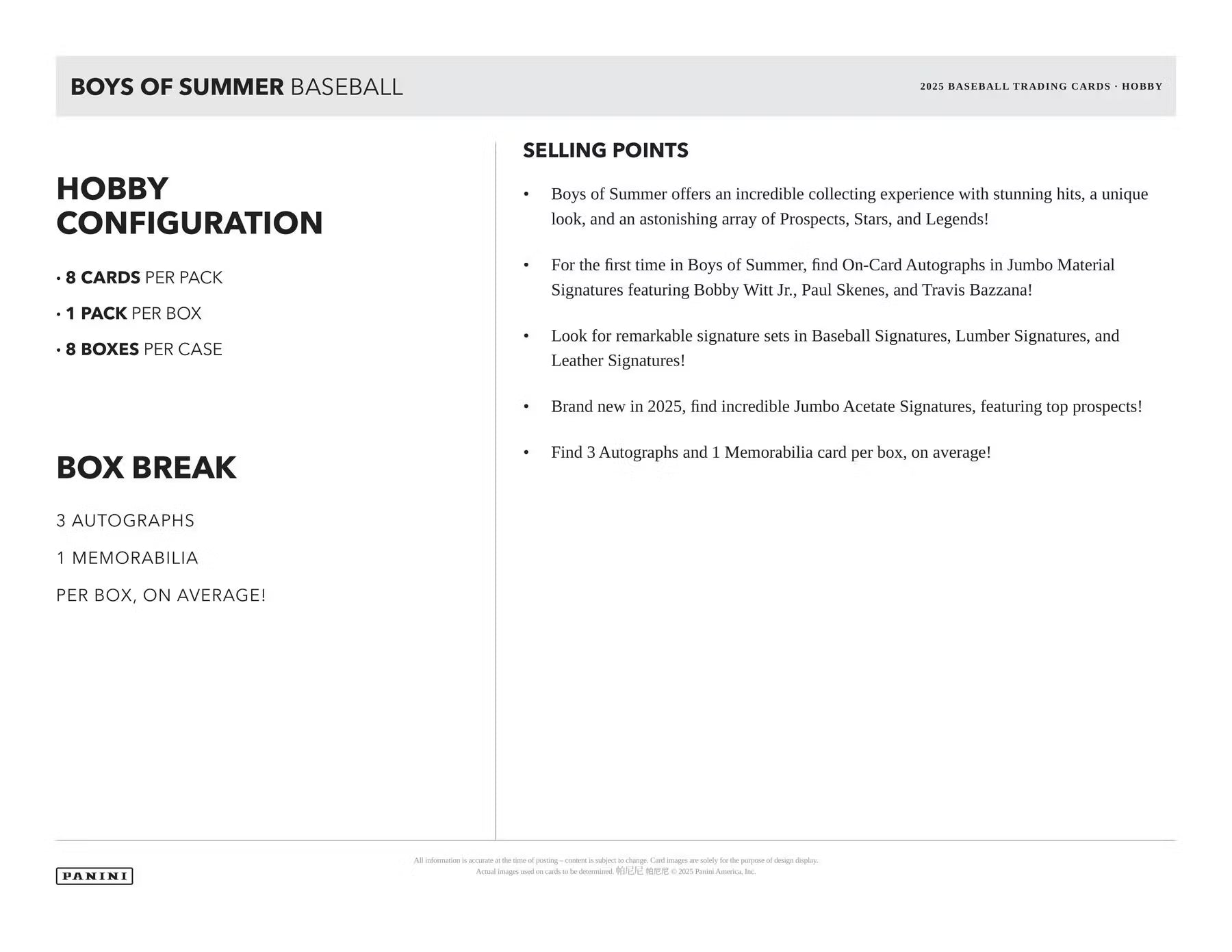 2025 Panini Boys of Summer Baseball Hobby Box