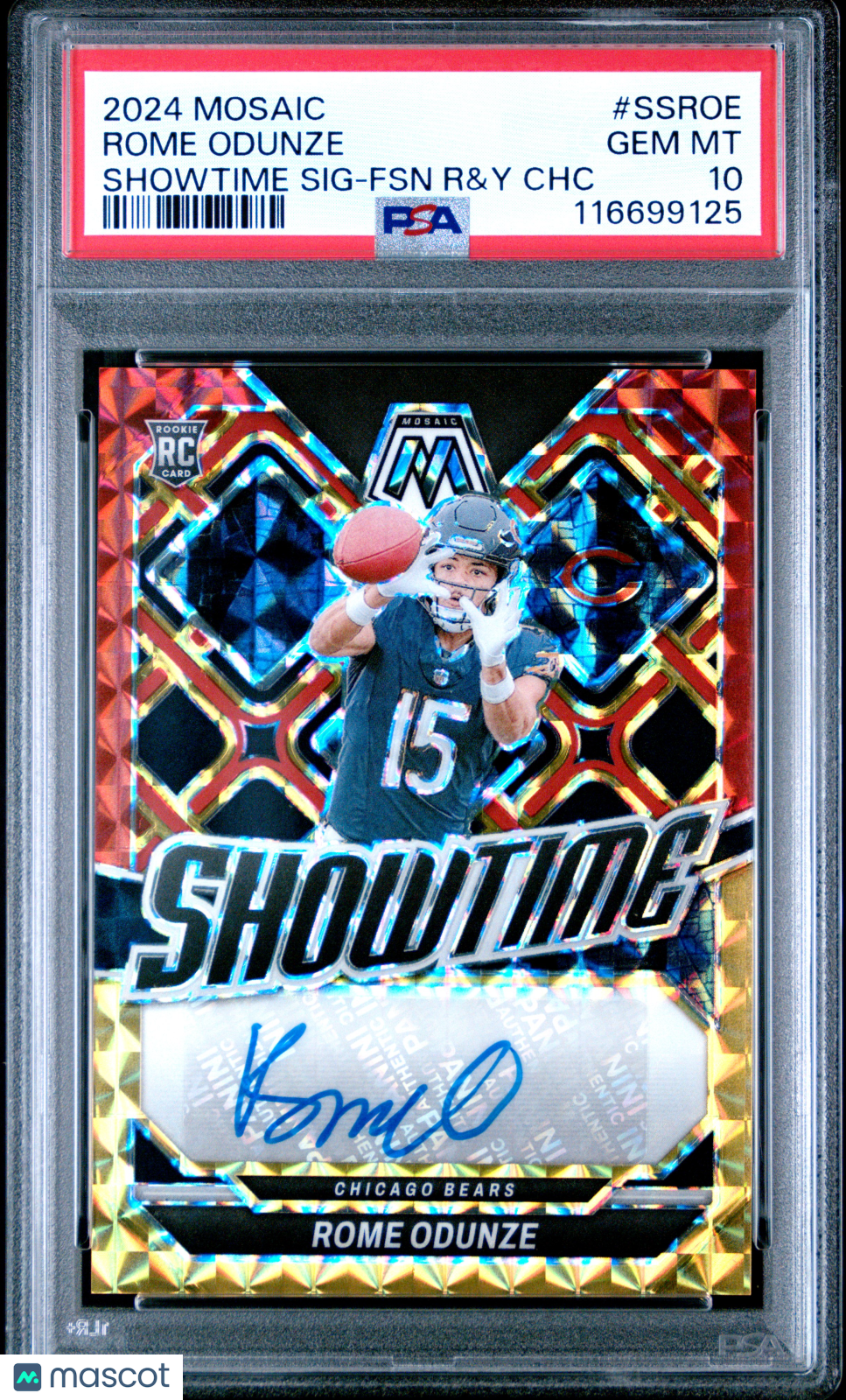 2024 Panini Mosaic Showtime Signatures Rome Odunze #SSROE FSN R&Y CHC PSA 10