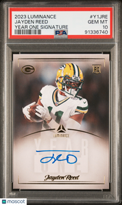 2023 Panini Luminance Year One Signatures Jayden Reed #Y1JRE PSA 10