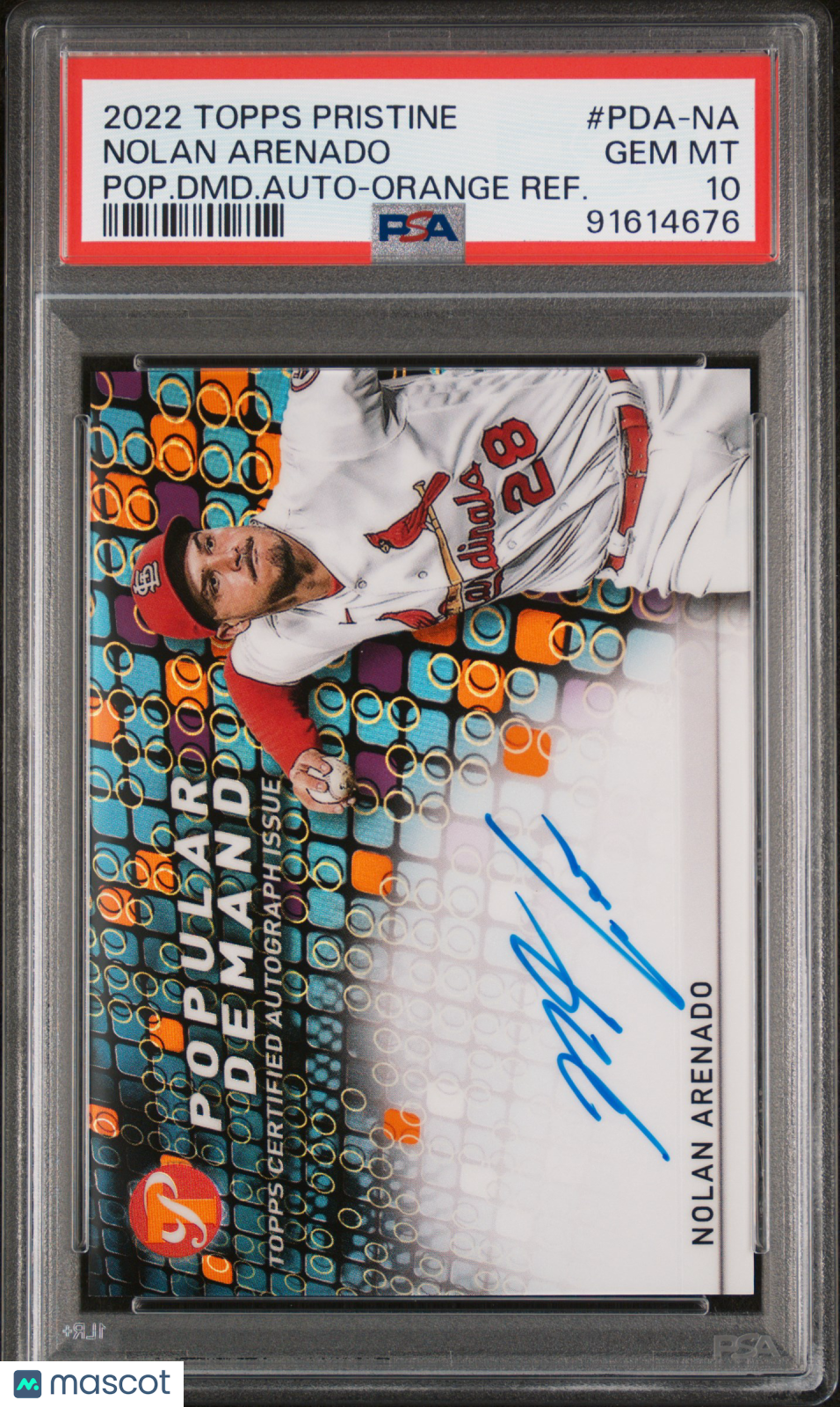 2022 Topps Pristine Popular Demand Nolan Arenado Auto Orange Refractor PSA 10