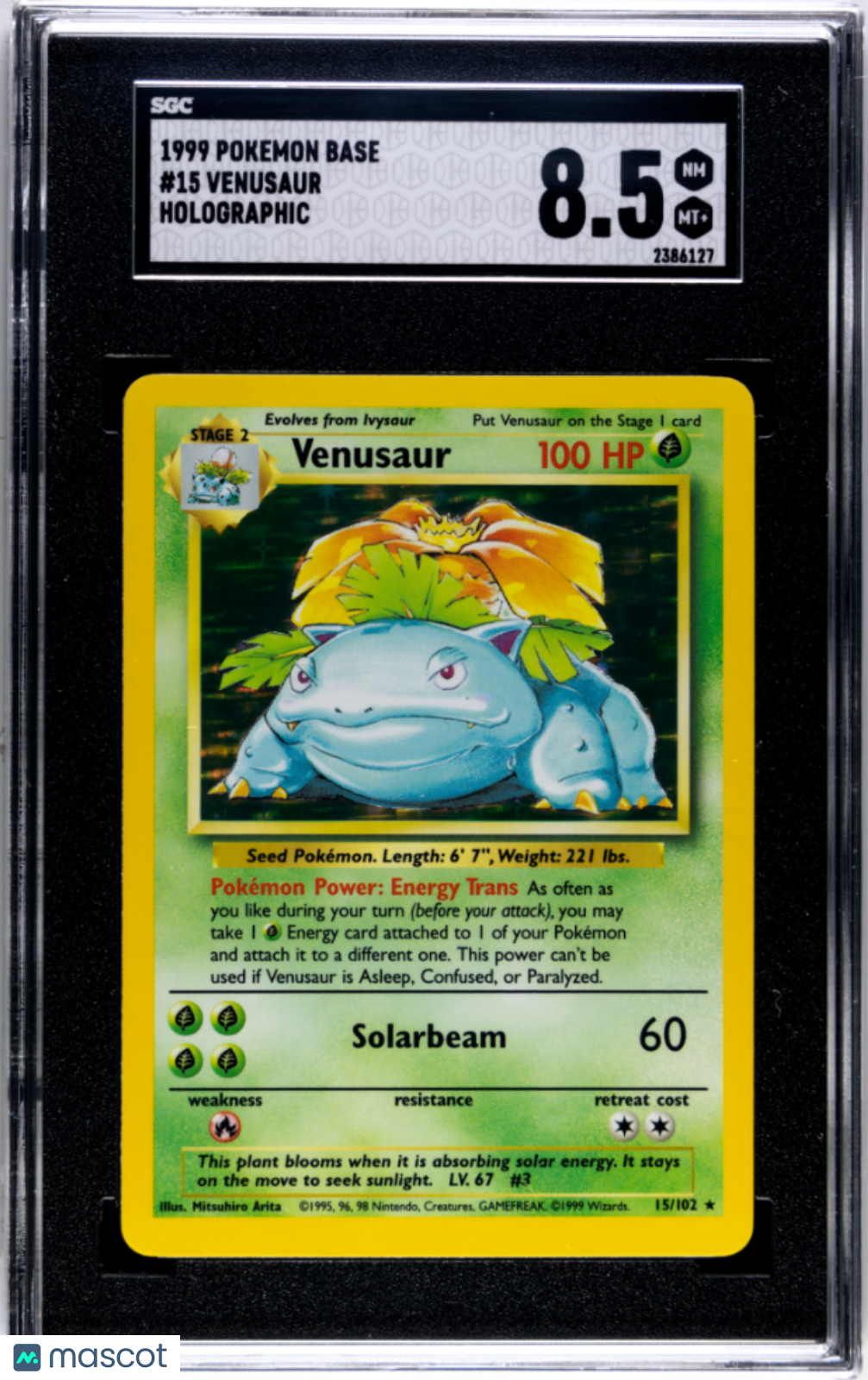 1999 Pokemon Base Venusaur #15 SGC 8.5