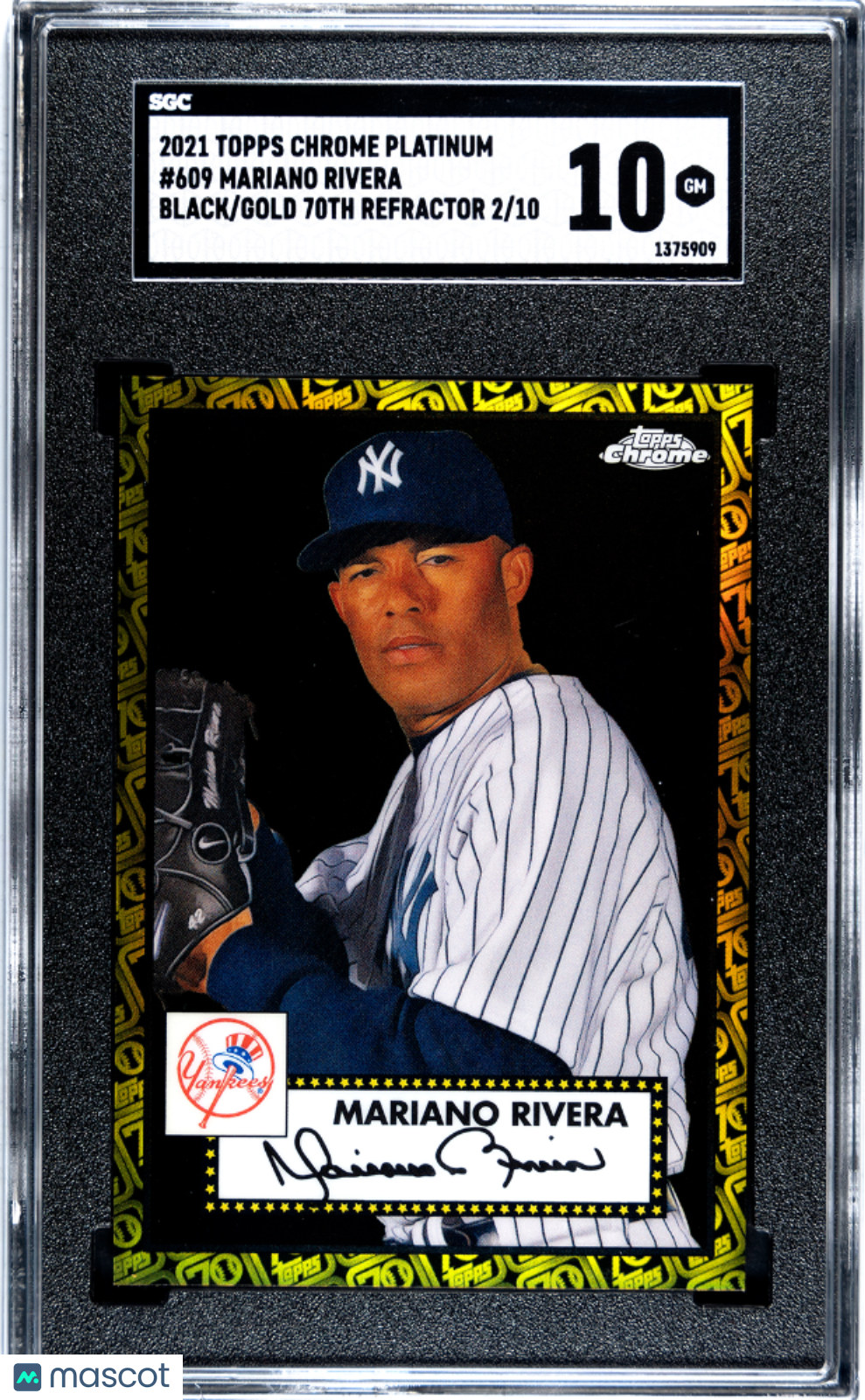 2021 Topps Chrome Platinum Aniv. Mariano Rivera Black Gold 70th Refractor SGC 10