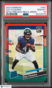 2023 Panini Donruss Zay Flowers #307 Optic Preview Red & Green PSA 10