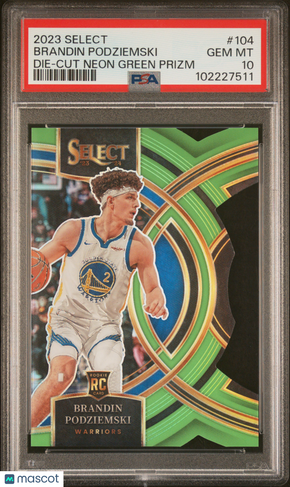 2023 Panini Select Brandin Podziemski #104 Die Cut Neon Green Prizm PSA 10
