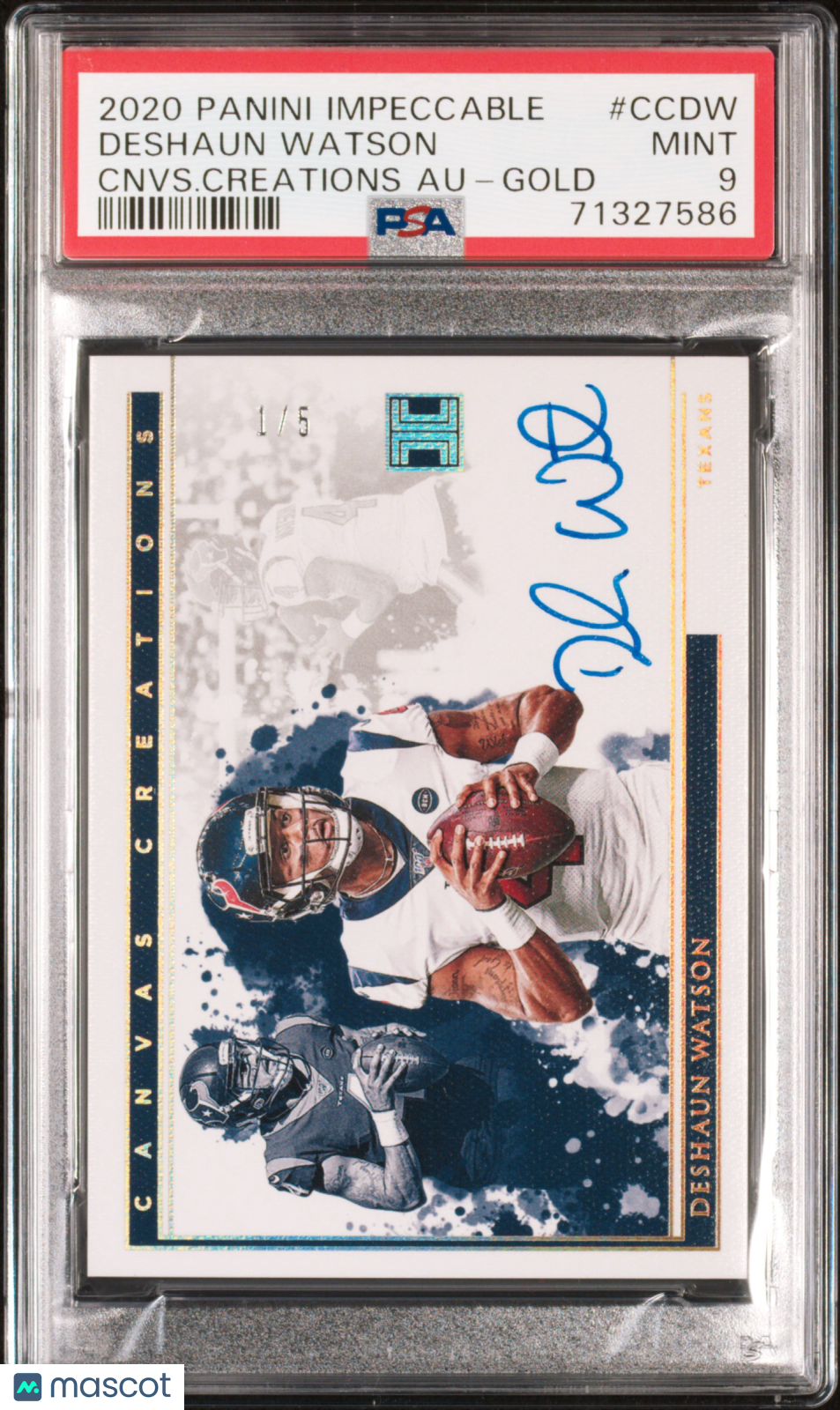 2020 Panini Impeccable Canvas Creations Auto Deshaun Watson Gold 1/5 PSA 9