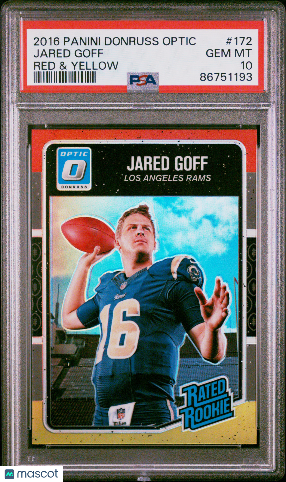 2016 Panini Donruss Optic Jared Goff #172 Red & Yellow PSA 10