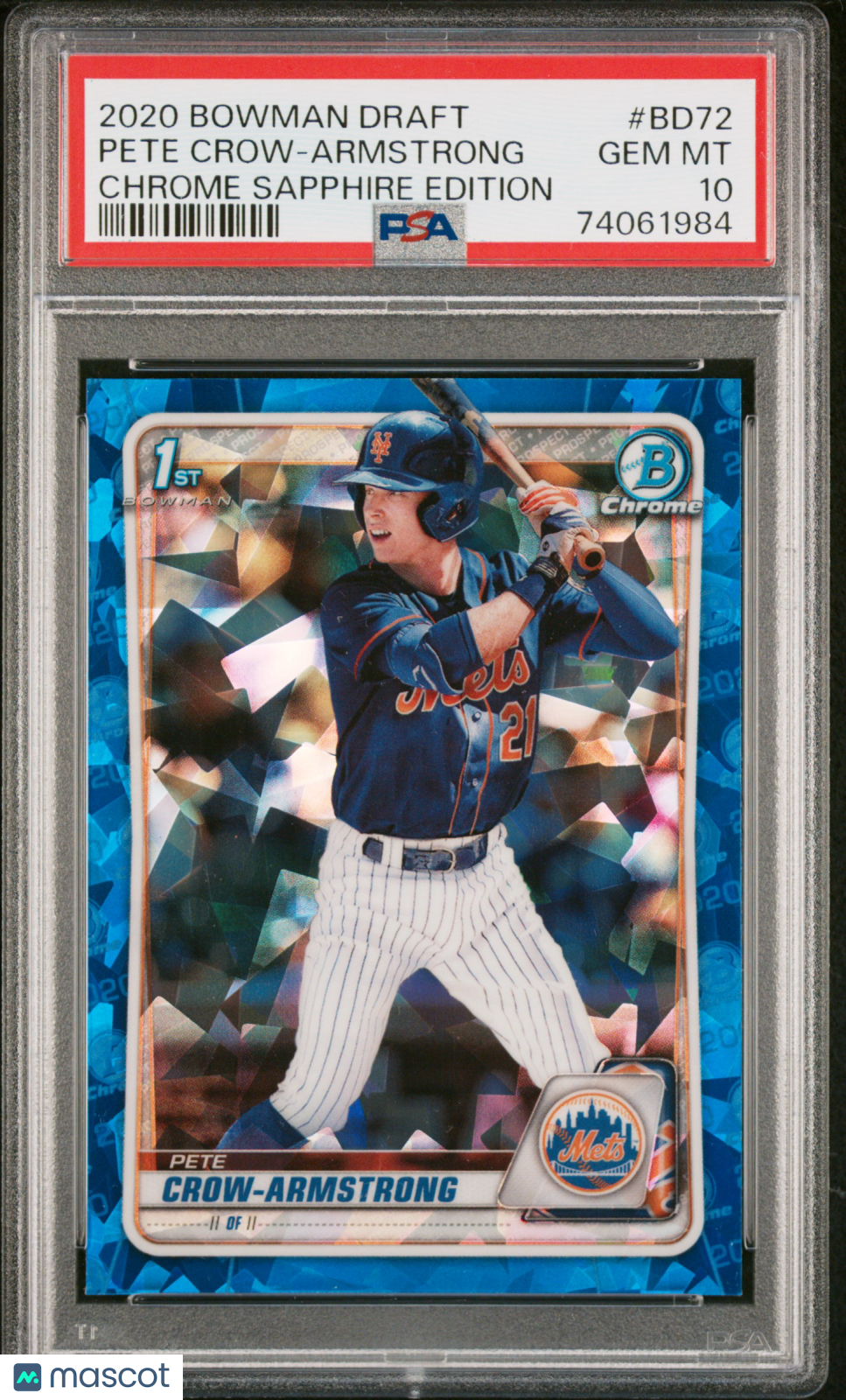 2020 Bowman Draft Chrome Sapphire Edition Pete Crow-Armstrong #BD72 / PSA 10