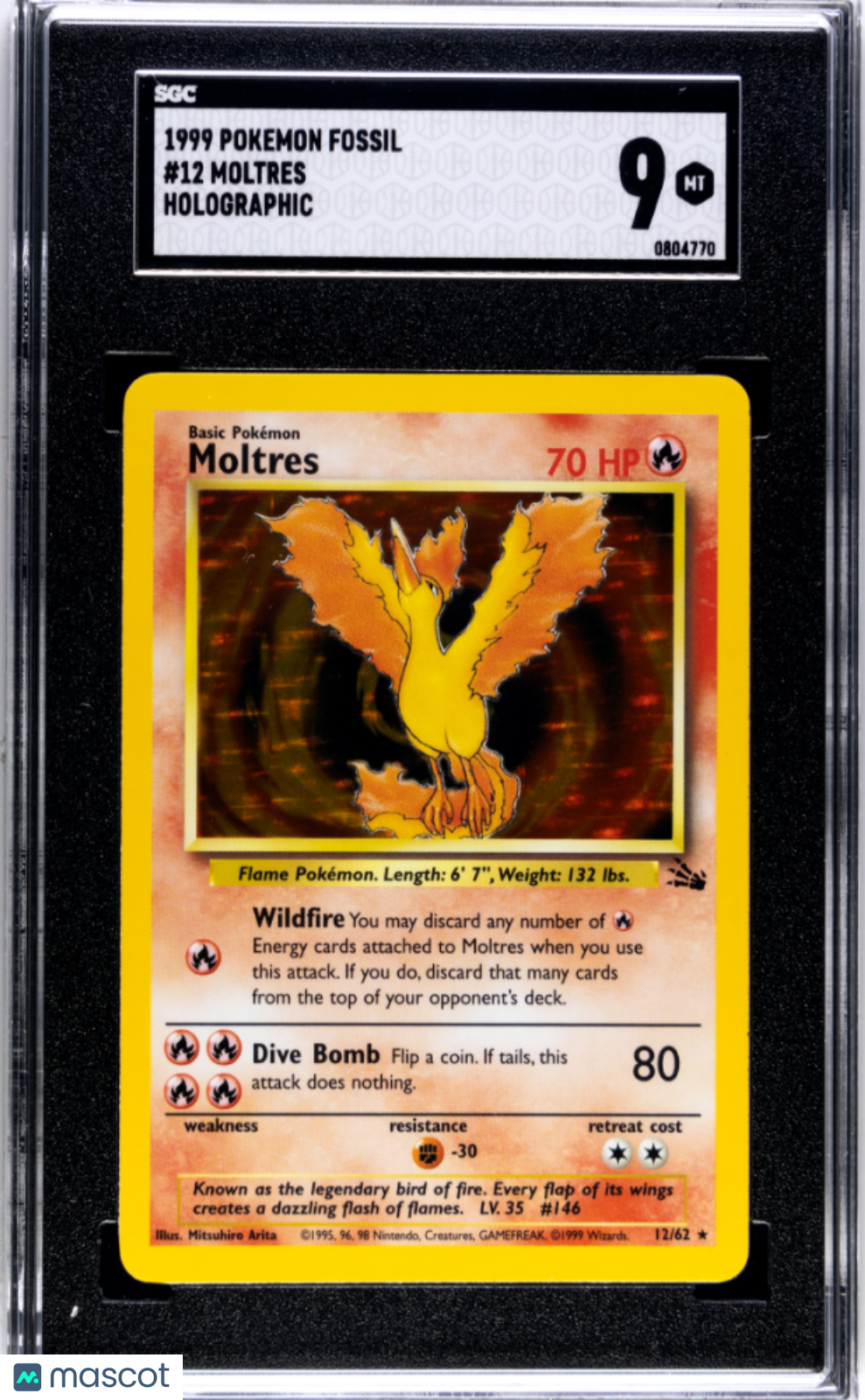 1999 Pokemon Fossil Moltres #12 SGC 9